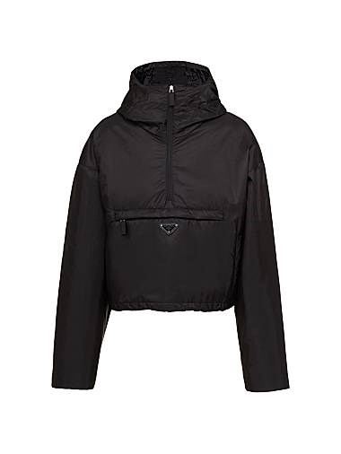 Спортивная куртка с капюшоном Re-Nylon от Prada, с эластичными манжетами и карманами на молнии 11019699