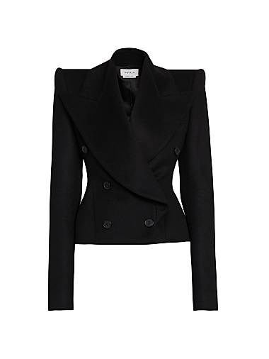 Двубортный жакет из шерсти и кашемира McQueen с акцентными плечами и карманами, сделанный в Италии 11024177