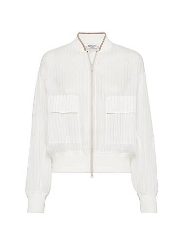 Хлопковая бомбер-куртка с полоской из органзы и двусторонней застежкой-молнией от Brunello Cucinelli 11014981