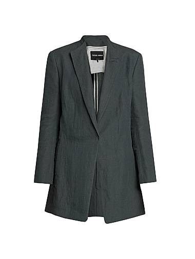 Блейзер из компактного льна Giorgio Armani с пиком лацканами, карманами и потайной кнопкой 11025365