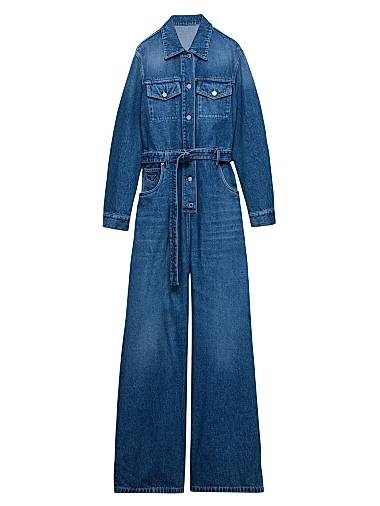 Джинсовый комбинезон Prada с вышивкой и логотипом, свободный крой, 100% хлопок, Италия 11027820