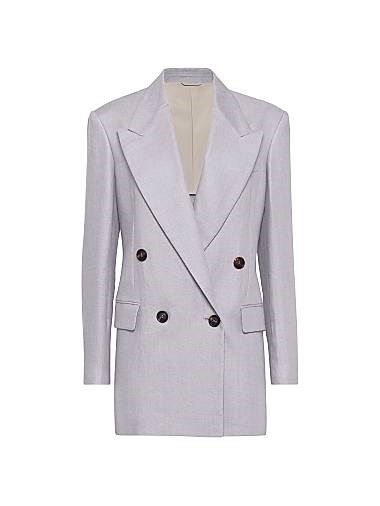 Пиджак натурального оттенка из конопли и льна Brunello Cucinelli с отделкой монель и застежкой на пуговицы из рога 11029815