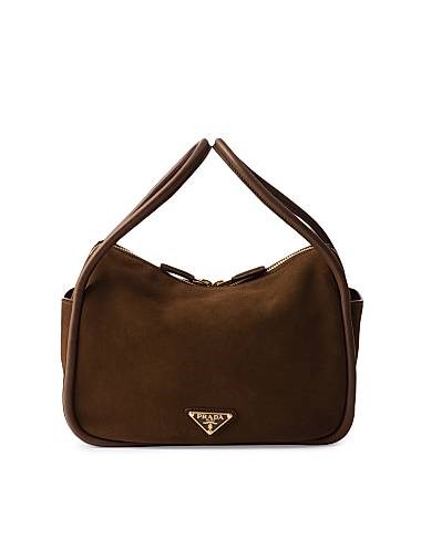 Prada Сумка из замши с кожаными элементами, двумя ручками и съемным плечевым ремнем длиной 75 см 11028666