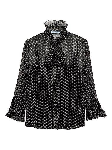 Шелковая блузка Prada в горошек прямого кроя с короткой майкой и рукавами три четверти 11013499