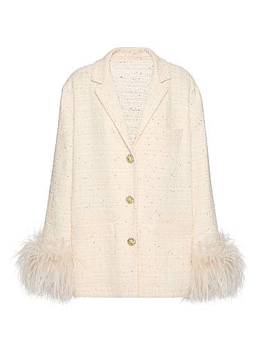 Элегантный твидовый жакет Valentino Garavani с вышивкой из страусиных перьев и ювелирным видом застежки 11014843