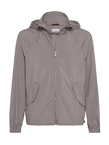 Легкая куртка с капюшоном из техно-ткани без подкладки от Brunello Cucinelli с молнией и регулируемым воротником 11015606