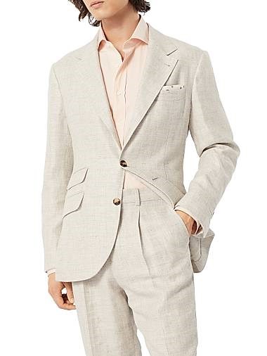 Brunello Cucinelli Костюмный пиджак Diagonal Deconstructed Cavallo из льна, шерсти и шелка с фигурными пуговицами и внутренними карманами 11028828