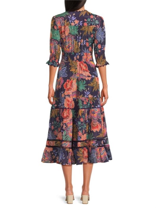 Среднее платье с цветочным принтом и рюшами из шелкового микса - модель Daphne от Johnny Was 11025622