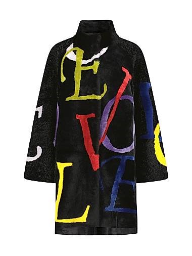 Шуба из овчины с интарсией ',Love', от Gorski, стойка-воротник, прямые рукава и карманы 11020332