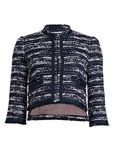 Кардиган из твида Melange от Thom Browne с круглым вырезом, передними карманами и застежкой-молнией, сделан в Италии 11023477