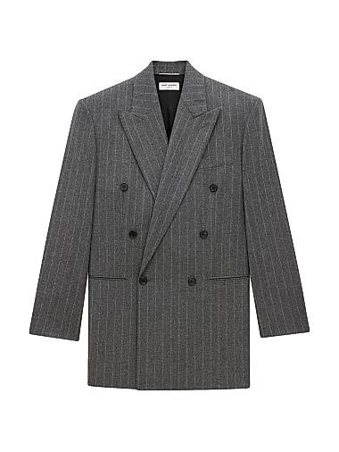 Двубортный пиджак Saint Laurent из шерсти и кашемира в полоску с шелковой подкладкой 11018242