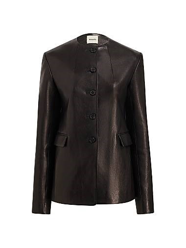 Кожаная куртка Jameson от Khaite с воротником-стойкой и карманами с клапанами, 100% кожа 11009909