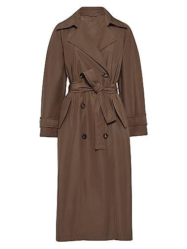 Плащ Brunello Cucinelli из водоотталкивающего техно-хлопка с блестящими деталями и съемным поясом 11029841