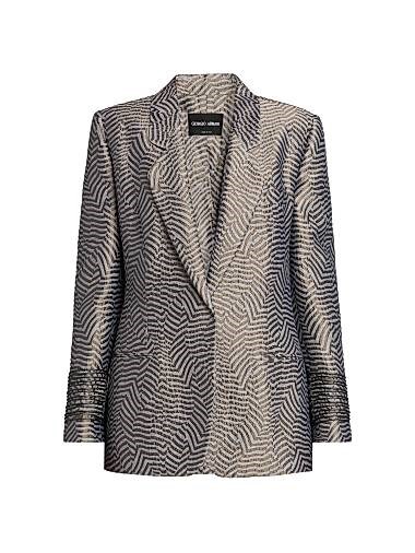 Блейзер с геометрическим жаккардовым узором от Giorgio Armani, 37% вискозы, 23% шелка, с классическими лацканами 11025357