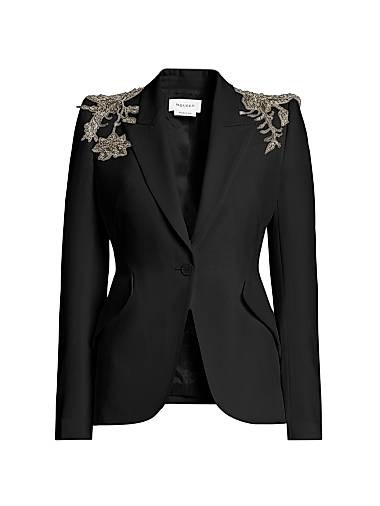 Однобортный жакет McQueen с цветочными украшениями на плечах и боковыми карманами 11011485