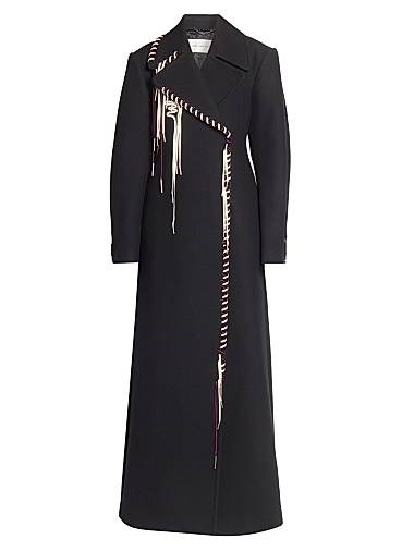 Шерстяное длинное пальто Dries Van Noten с вышивкой и поясом, 70% шерсть 11013954