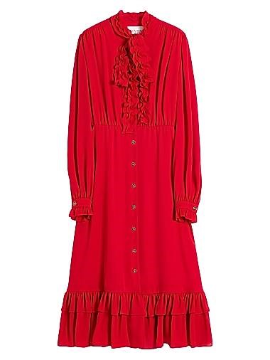 Миди-платье с рюшами и застежкой на пуговицы из шифона от Valentino Garavani, Италия 11025970