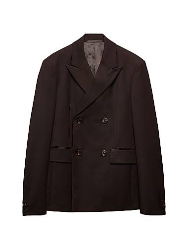 Двубортный шерстяной пиджак Prada с экстра-узким кроем, пиковыми лацканами и высококачественной отделкой 11016346