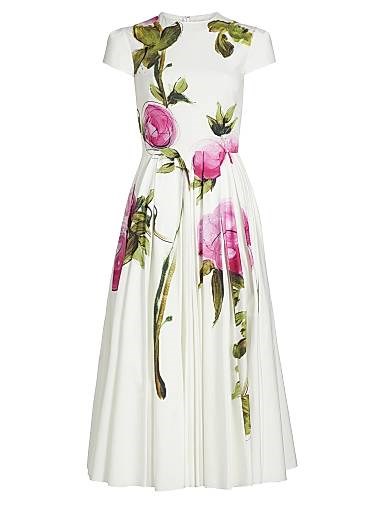 Платье миди Oscar de la Renta из хлопкового поплина с цветочным принтом и плиссированной юбкой, Италия 11026485