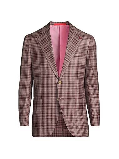 Пиджак Isaia в клетку из 100% шерсти с двумя пуговицами, лацканами и боковыми накладными карманами 11011450