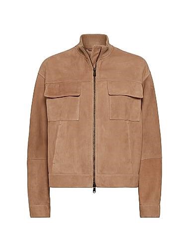 Brunello Cucinelli Кутюрная замшевая куртка с контрастными монелями, двухсторонняя молния, настоящая кожа, Италия 11028409