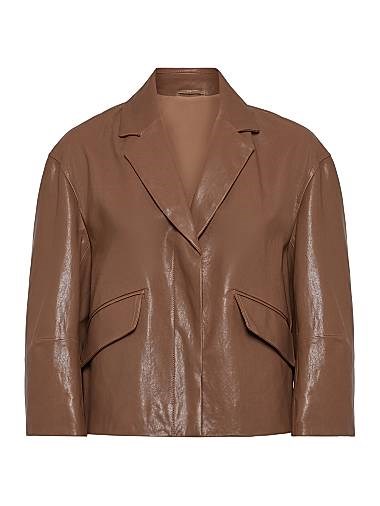 Блейзер из полированной кожи от Brunello Cucinelli с отделкой из монели и шелковой крепдешиновой подкладкой 11028911