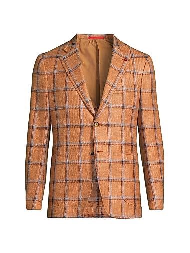 Спортивный костюм с ярким клетчатым принтом из смеси шерсти, шелка и льна от Isaia, Италия 11029509