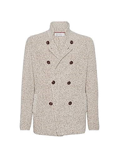 Brunello Cucinelli Кардиган Bruno Cucinelli из мериносовой шерсти, кашемира и шелка с металлическими пуговицами и полуоткрытым воротником 11016177
