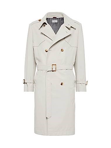 Тренчкот с поясом и карманами из водоотталкивающего техно-хлопкового габардина от Brunello Cucinelli 11029518