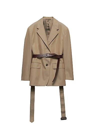 Жакет Prada из хлопкового твила с классическим лацканом и кожаным поясом, Италия 11020716