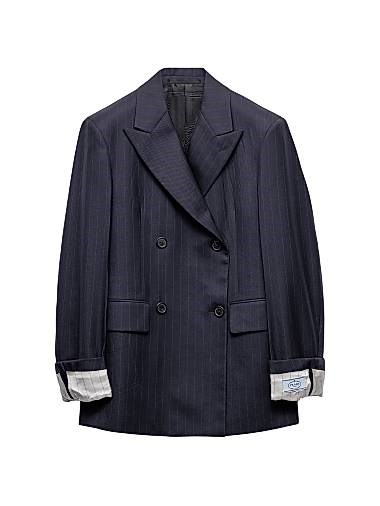 Шерстяной двубортный пиджак в полоску от Prada с пиковой лацканом, идеально сидящий 11011501