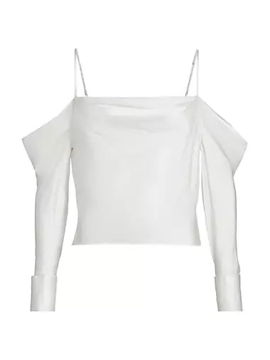 Шелковый топ Cavallo L',Agence с открытыми плечами и длинными рукавами, 100% шелк 10042911