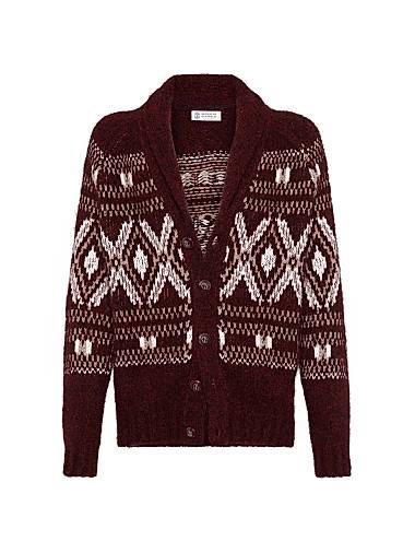 Brunello Cucinelli Итальянский кардиган из альпаки, верблюжьей шерсти и кашемира с геометрическим жаккардом 11016304