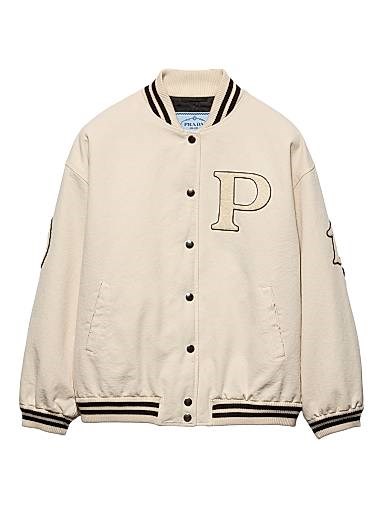 Тканевый бомбер Prada с нашивками и утеплённой подкладкой, длинными рукавами и трикотажными деталями 11020900