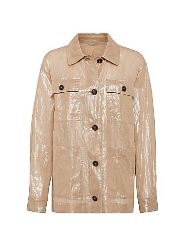 Куртка из хлопкового ламе газа Brunello Cucinelli с декоративными монелли и съемным поясом, Италия 11013868