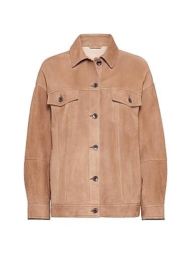 Brunello Cucinelli Кутюрная замшевая куртка с четырьмя карманами, блестящими манжетами из 100% натуральной кожи, Италия 11028507