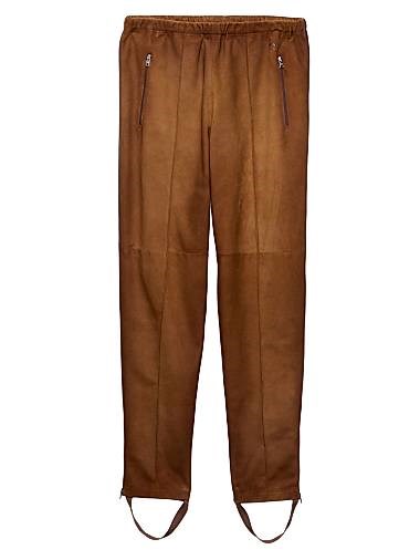 Джоггеры из велюра от Prada из 100% кожи ягненка с эластичным поясом и боковыми молниями 11013794