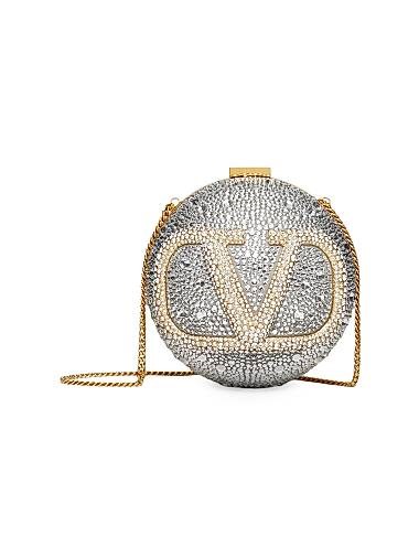 Valentino Garavani Сферическая металлическая минодьер с кристаллами Сваровски, цепочкой и кожаной подкладкой 11029295