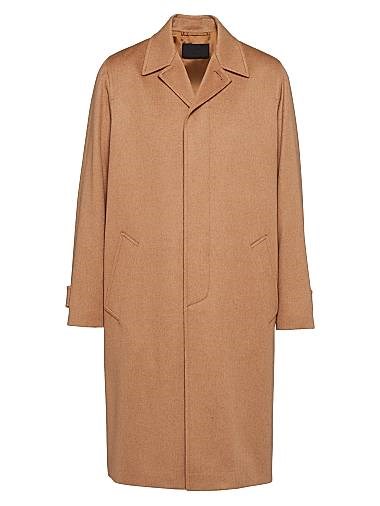 Пальто из верблюжьей пушистой шерсти Prada с узкими лацканами и спортивными рукавами реглан 11025838