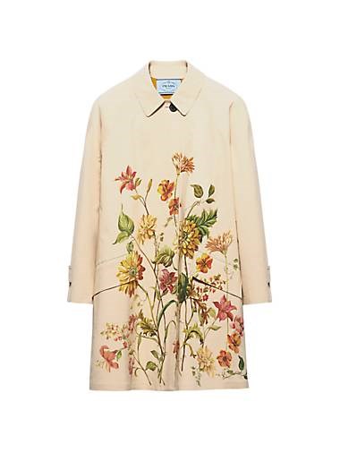 Однобортное коттоновое пальто оверсайз с цветочным принтом от Prada 11019724