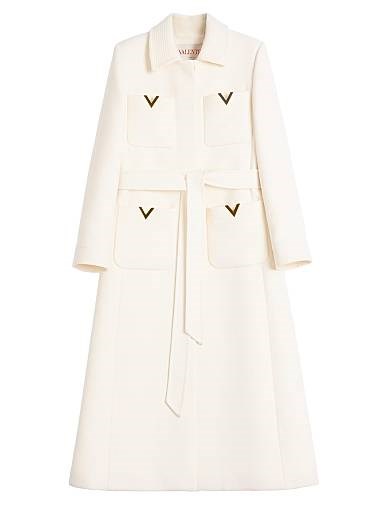 Двустороннее шерстяное пальто Drill от Valentino Garavani с поясом и золотыми деталями 11025576