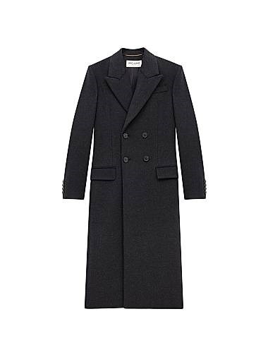 Длинное пальто Saint Laurent из кашемира и шерсти с 4 пуговицами и подплечниками, сделано в Италии 11027068