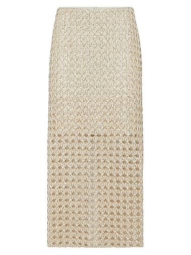 Миди-юбка с вышивкой Zellige от Brunello Cucinelli, выполненная из джута и хлопка, с шелковистой подкладкой 11015656