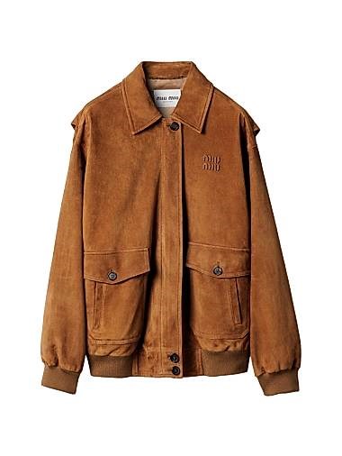 Куртка-блузон из замши Miu Miu с прямым кроем и отделкой из 100% овечьей кожи 11015653