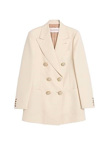 Двубортный блейзер из овечьей шерсти с диагональным узором от Valentino Garavani, 100% шерсть, произведено в Италии 11025595