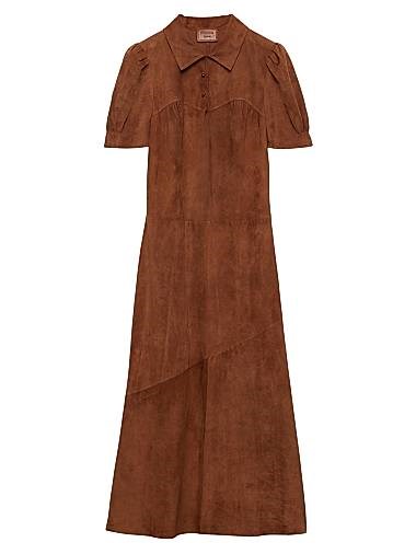 Замшевое платье Prada с элегантным дизайном, короткими рукавами и воротником-рубашкой 11008532