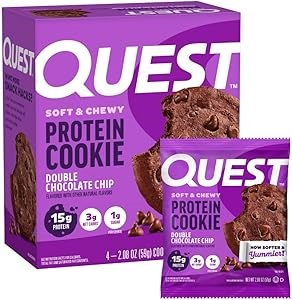 Quest Nutrition Протеиновое печенье с шоколадной крошкой, 15 г белка, 1 г сахара, 2 г чистых углеводов, низкоуглеводное, высокобелковое, упаковка из 4 шт. 11092484