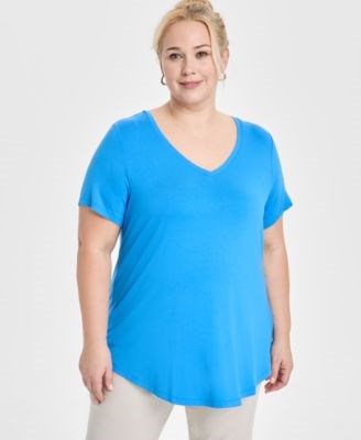 Топ плюс размера с V-образным вырезом и короткими рукавами от J&amp,M Collection, размер 2X, рост модели 5',10 , 11037380
