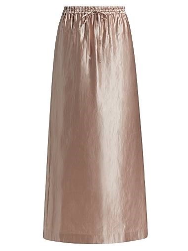 LOULOU DE SAISON Макси-юбка из сатина с завязками на талии Liam, 70% лен и 30% шелк, проверена на безопасность 11025247