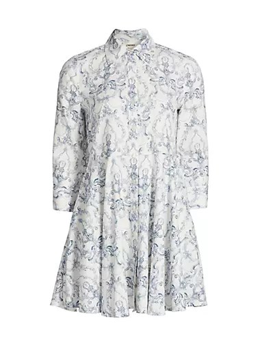 Миниатюрная рубашка с орнаментом Meadow от L',Agence в А-силуэте с рукавами три четверти, выполненная из 62% лиоцелла и 38% хлопка 10042917